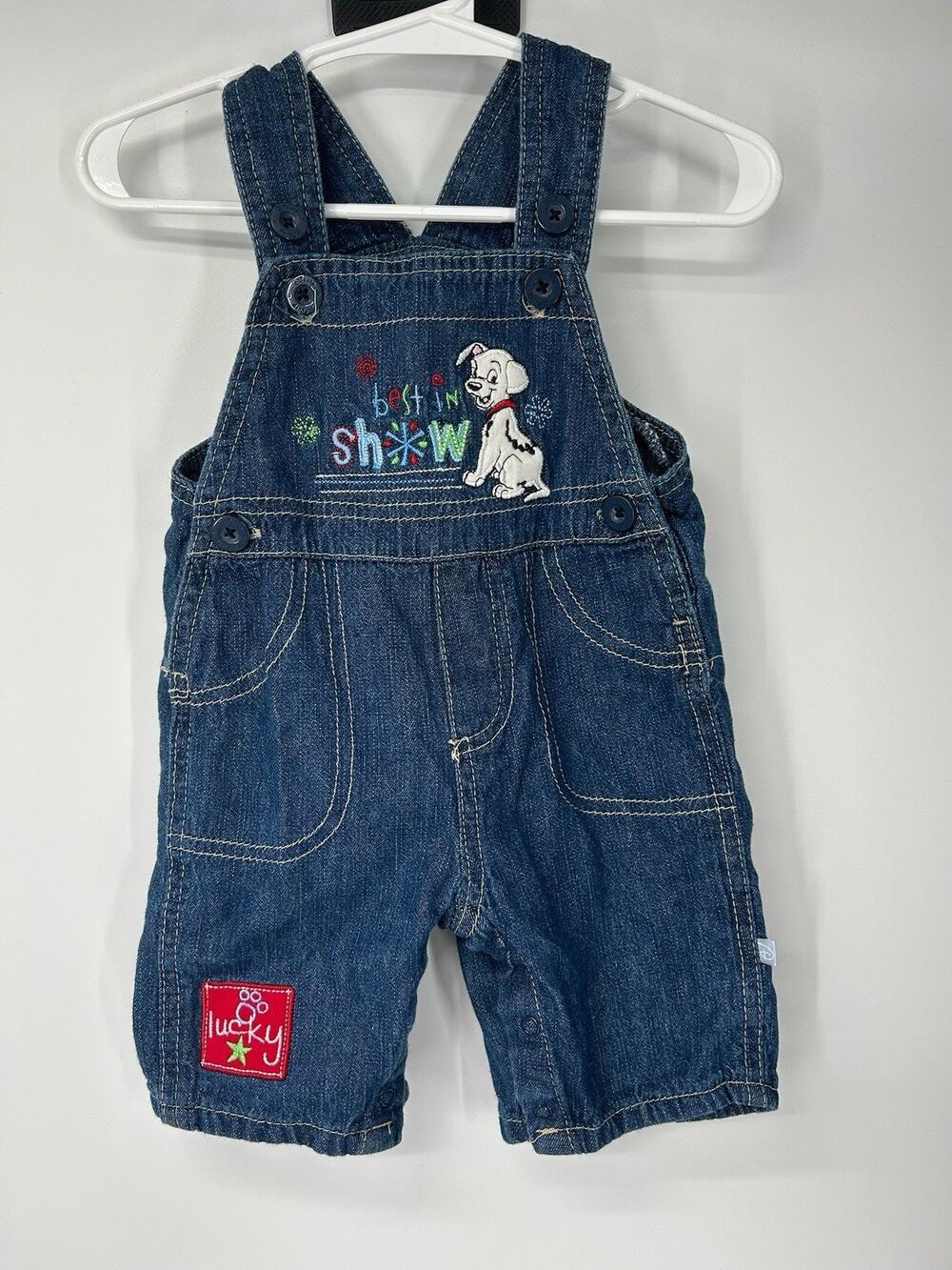 Vintage Y2k Disney 101 Dalmatians Denim Jean Overalls Boys 0-3 Mo. Lucky